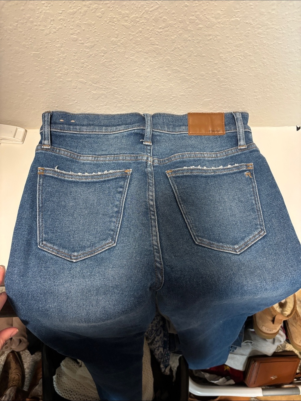 Madewell Classic Blue Skinny Jeans with Leather Patch